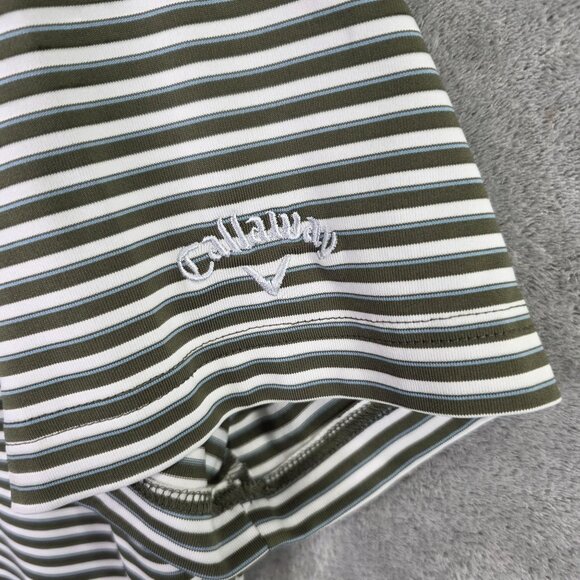 Mens Callaway Opti Dri Green White Striped Polo Shirt Short Sleeve Polyester XL - Picture 2 of 8